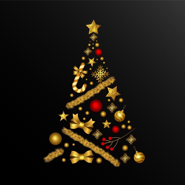 Albero di Natale fatto o decorazione dorata realistica