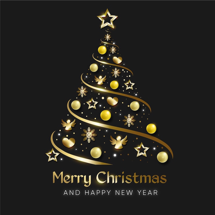 Vettore gratuito albero di natale realizzato con decorazioni dorate realistiche