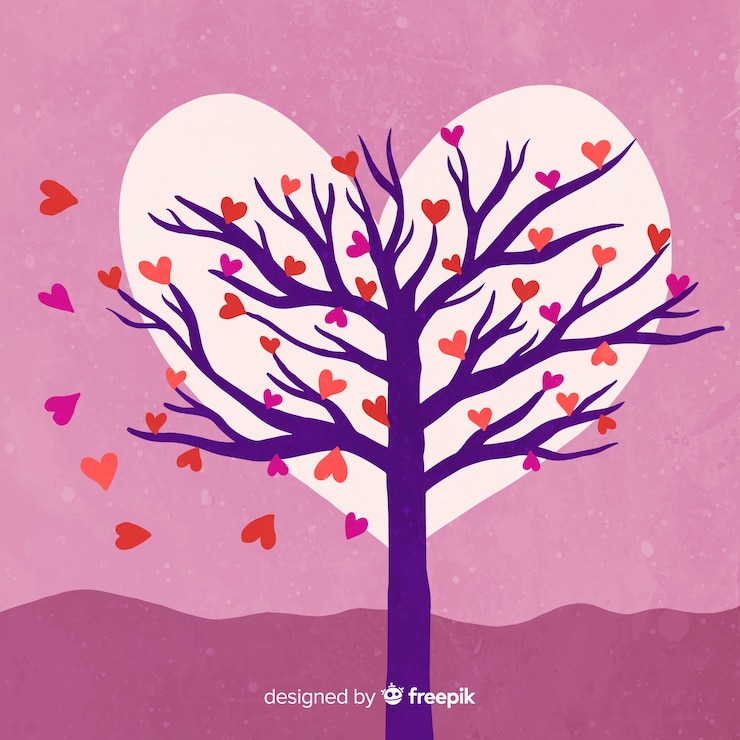 Vettore gratuito albero di san valentino sfondo