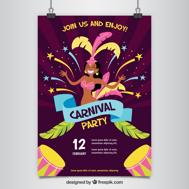 Aletta di filatoio / manifesto brasiliano disegnato a mano del partito di carnevale