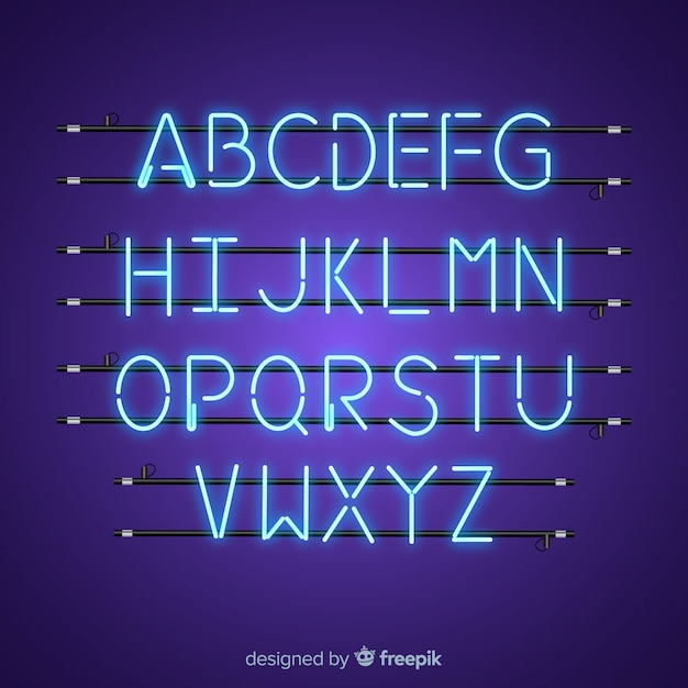 Alfabeto al neon blu