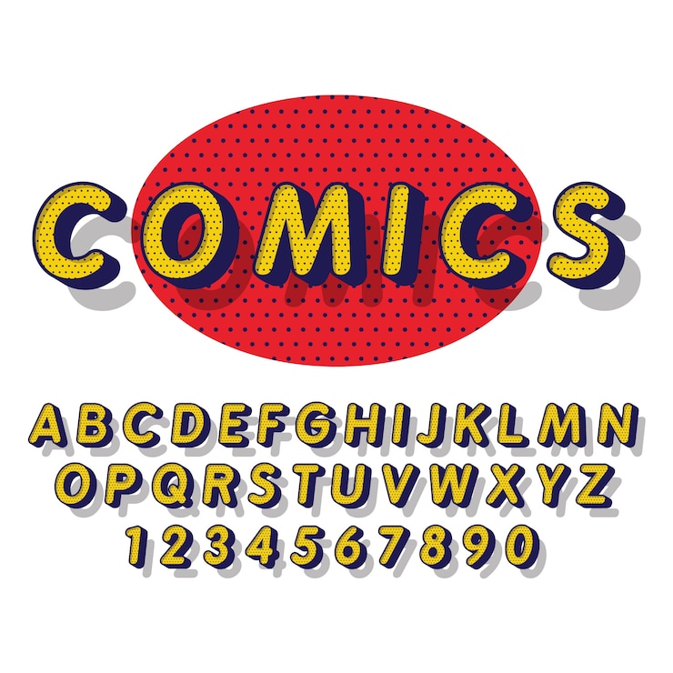 Vettore gratuito alfabeto comico 3d