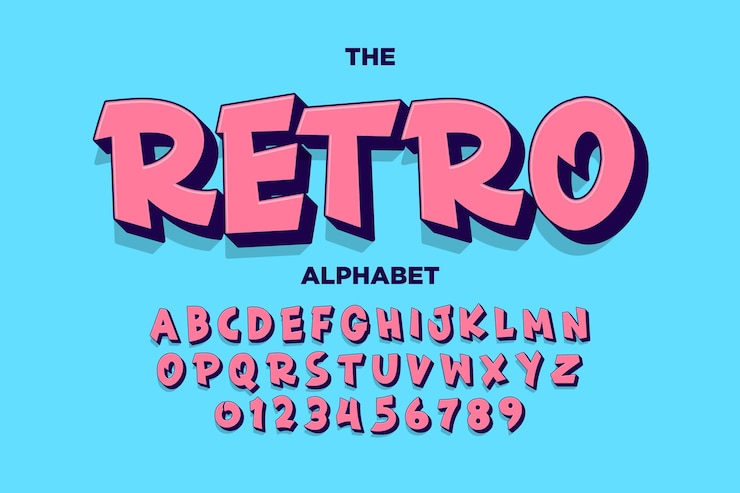 Vettore gratuito alfabeto dei cartoni animati retro