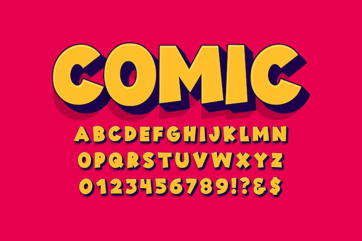 Vettore gratuito alfabeto e numero di cartoni animati retro 3d