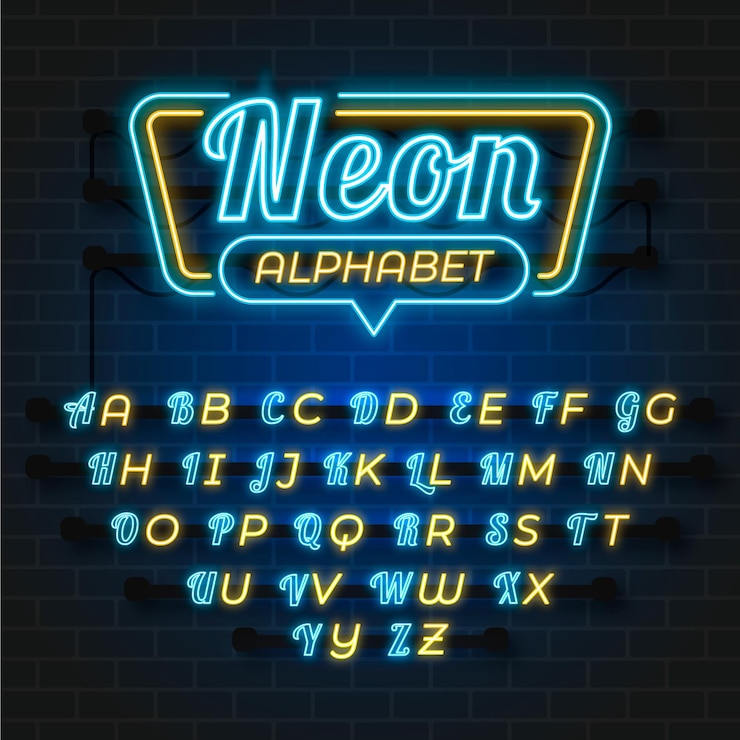 Vettore gratuito alfabeto in stile neon