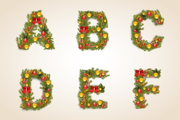 Alfabeto realistico dell'albero di Natale