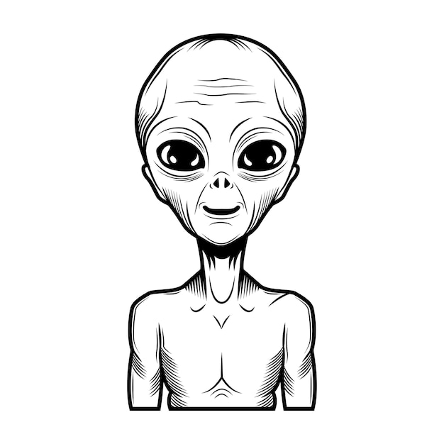 Alien illustrazione vettoriale. Simpatico personaggio extraterrestre, persona cosmica, umanoide