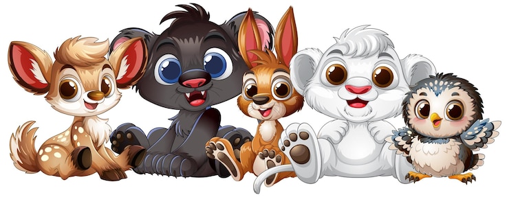 Vettore gratuito amici animali adorabili seduti insieme