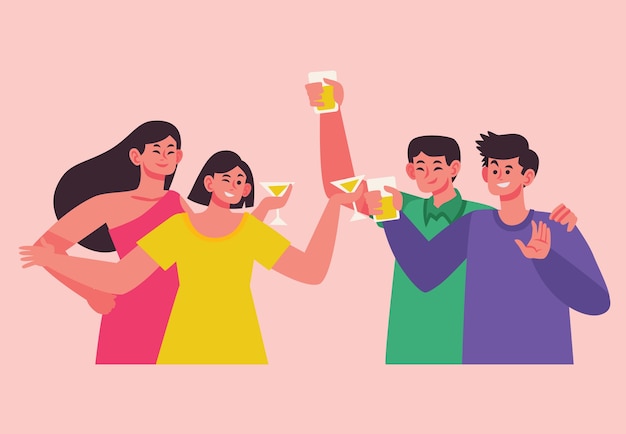 Amici che tostano insieme il tema dell'illustrazione