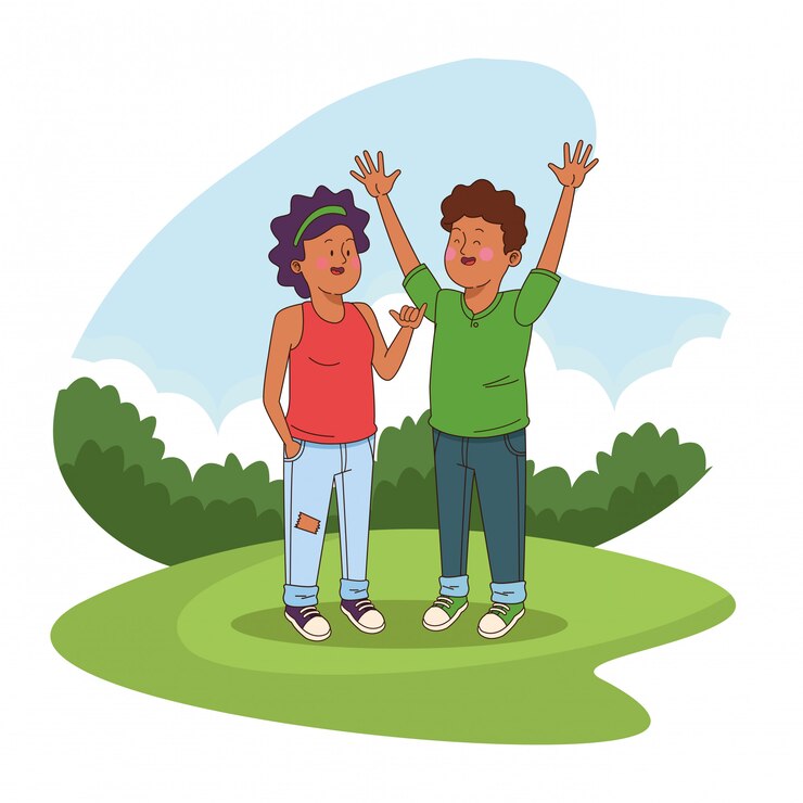 Vettore gratuito amici degli adolescenti ai cartoni del parco