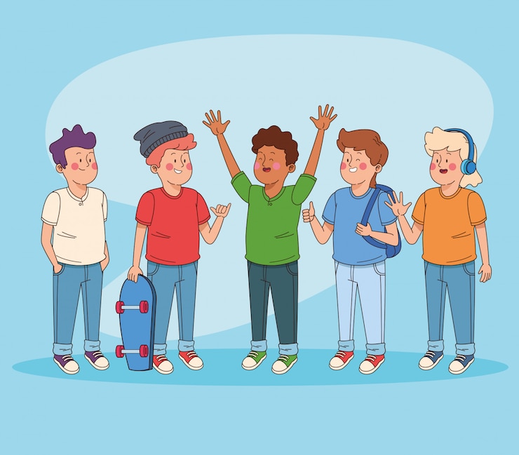 Vettore gratuito amici di adolescenti divertendosi cartoni animati