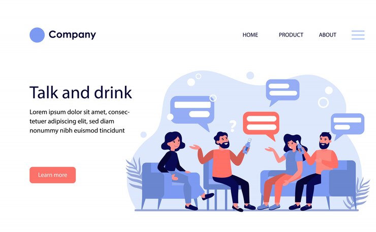 Vettore gratuito amici maschii e femminili che parlano e bevono birra. modello di sito web o pagina di destinazione