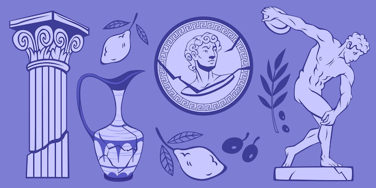 Vettore gratuito ancient greek doodle collection