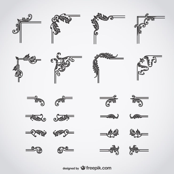Vettore gratuito angoli calligrafici e divisori di testo