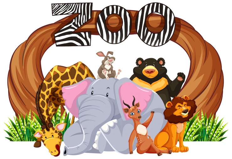 Vettore gratuito animali con segno di ingresso allo zoo
