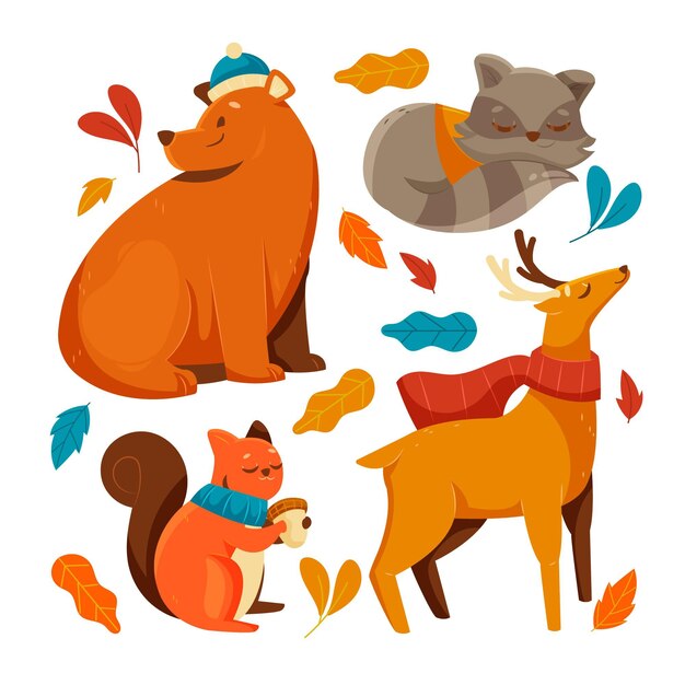 Animali della foresta autunno design piatto