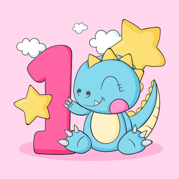 Anniversario di 1 anno o biglietto d'auguri disegnato a mano