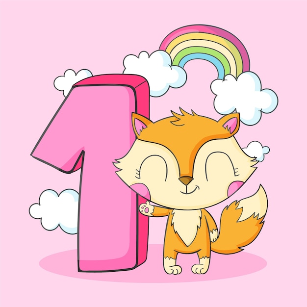 Anniversario di 1 anno o biglietto d'auguri disegnato a mano