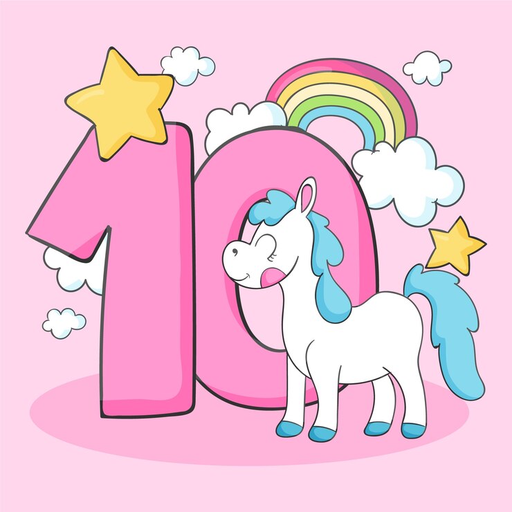 Vettore gratuito anniversario di 10 anni o biglietto d'auguri disegnato a mano