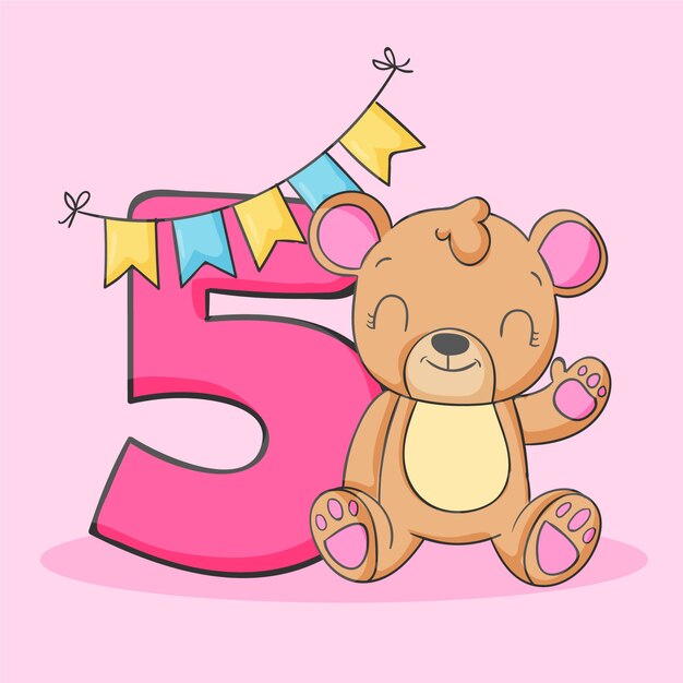 Anniversario di 5 anni o biglietto d'auguri disegnato a mano
