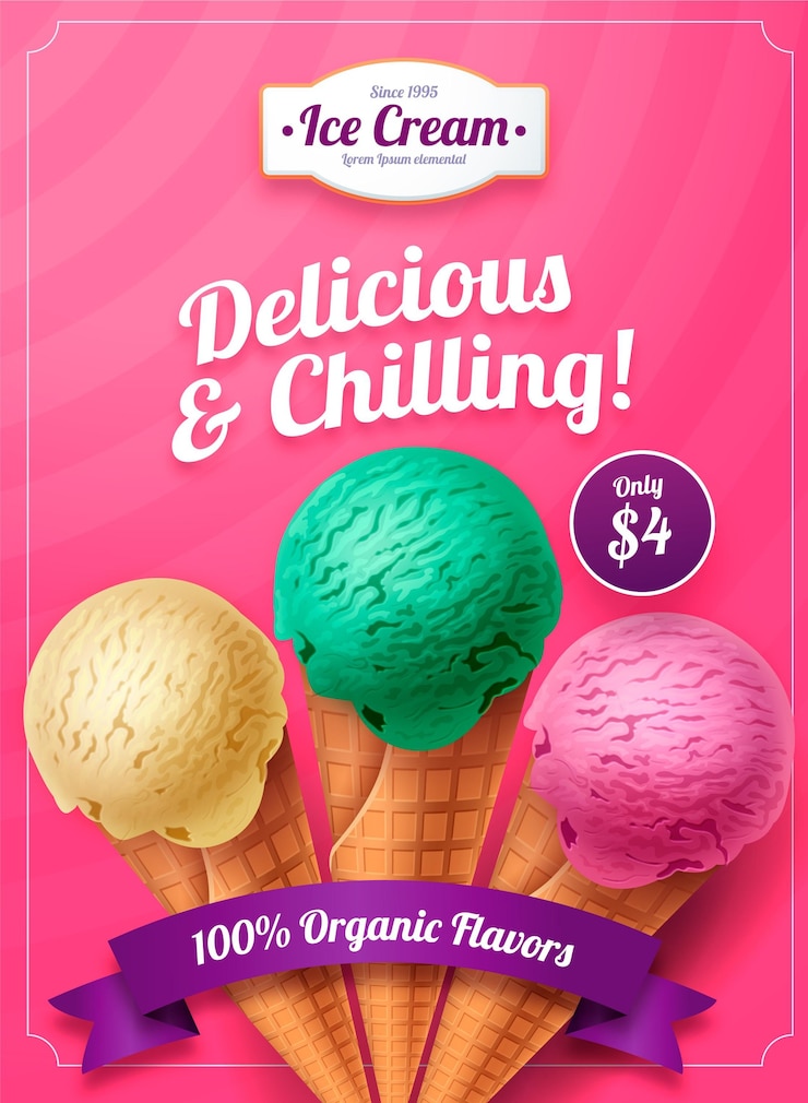 Vettore gratuito annuncio di gelato delizioso realistico