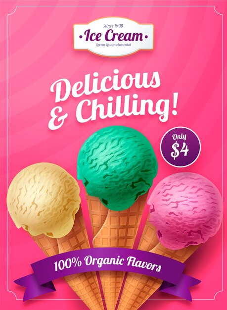 Annuncio di gelato delizioso realistico