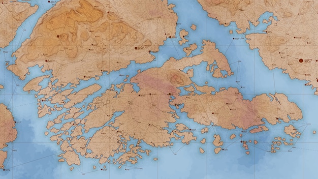 Antica mappa in rilievo di terra astratta con grandi quantità di dati e connessioni.