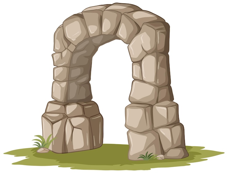Vettore gratuito antico arco in pietra sull'erba