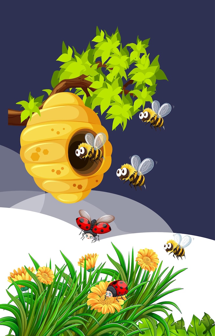 Vettore gratuito ape e coccinella in natura
