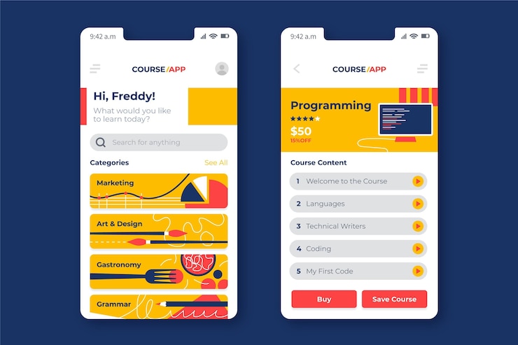 Vettore gratuito app del corso
