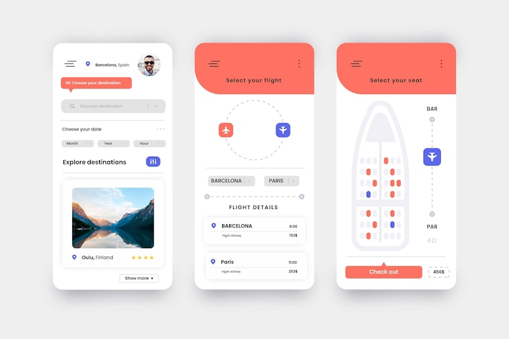 Vettore gratuito app di prenotazione viaggi con prenotazione aereo