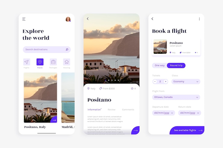 Vettore gratuito app di prenotazione viaggi