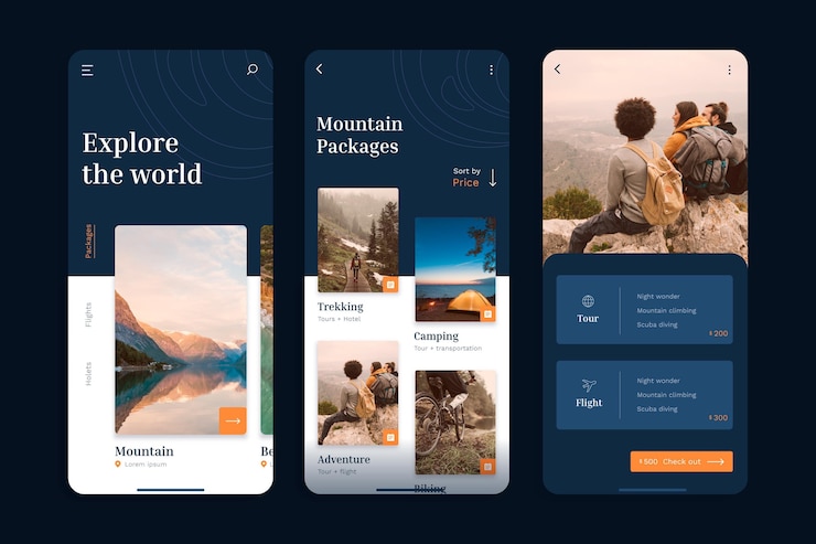 Vettore gratuito app di prenotazione viaggi