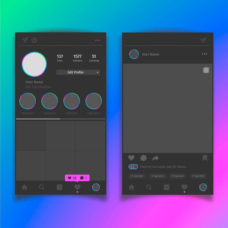 Vettore gratuito app mobile con modello di foto di instagram