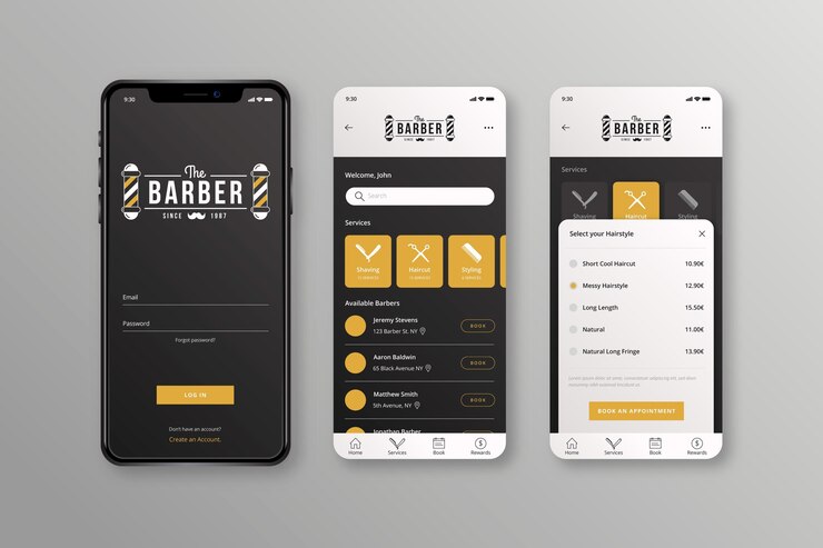Vettore gratuito app per la prenotazione di barbiere