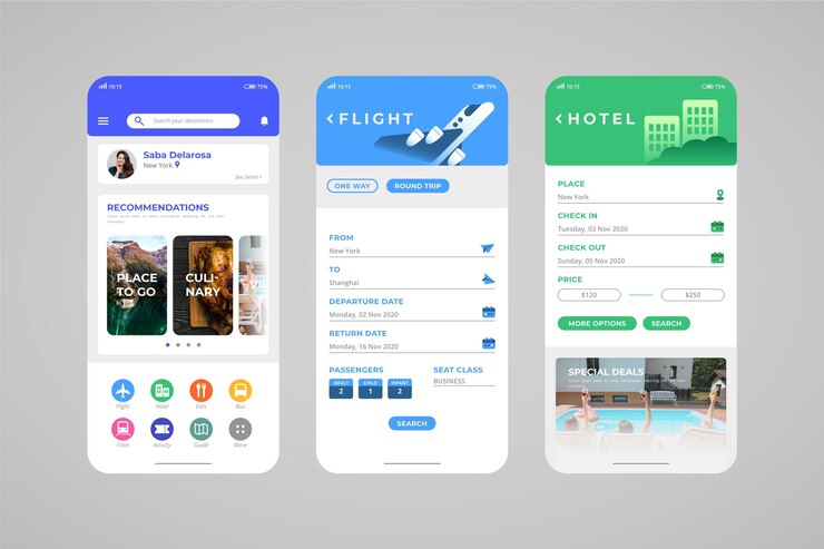 Vettore gratuito app per prenotazione viaggi e vacanze