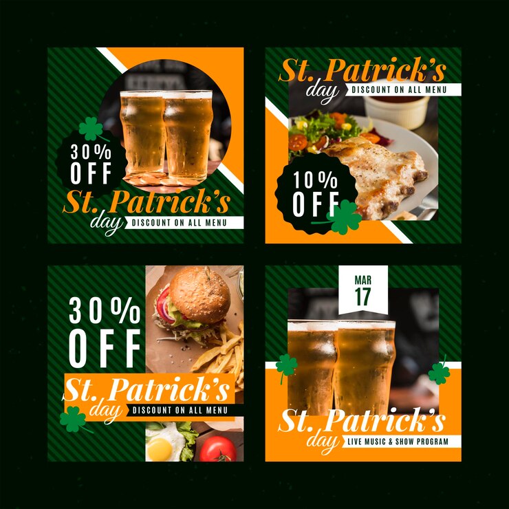 Vettore gratuito appartamento st. raccolta di post su instagram di patrick's day