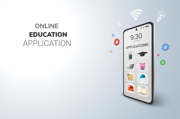 Applicazioni digitali online per il concetto di istruzione e uno spazio vuoto sul telefono