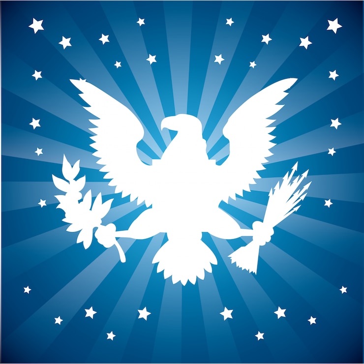 Vettore gratuito aquila americana sopra lo sprazzo di sole blu