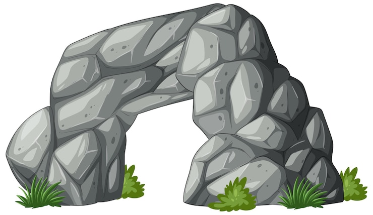 Vettore gratuito arco di pietra con illustrazione di verde