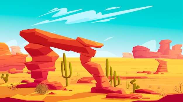 Arco e tumbleweed del deserto su paesaggio naturale