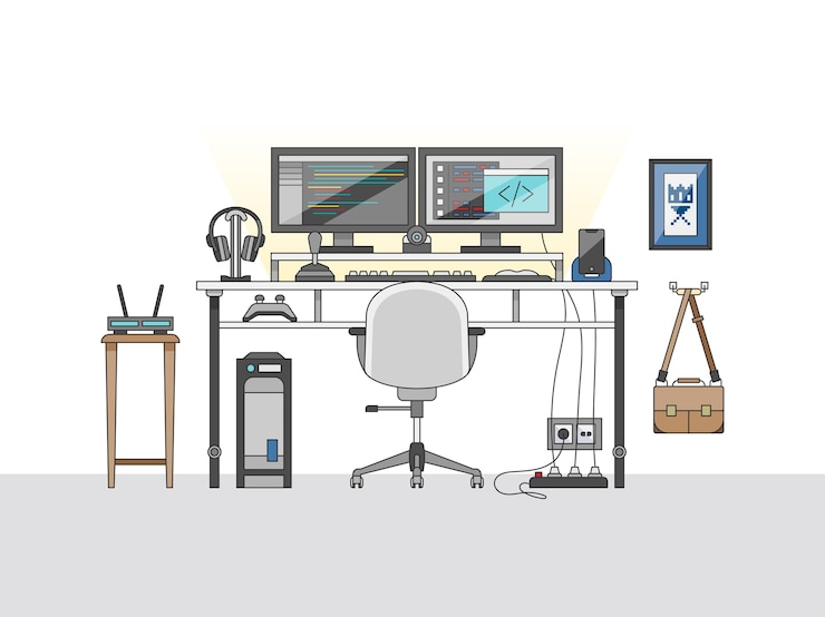 Vettore gratuito area di lavoro di un ingegnere audio o di un produttore musicale