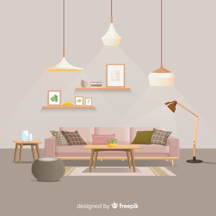 Vettore gratuito arredamento casa moderna con design piatto