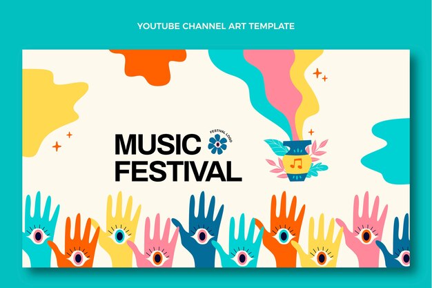 Arte del canale youtube del festival musicale colorato disegnato a mano