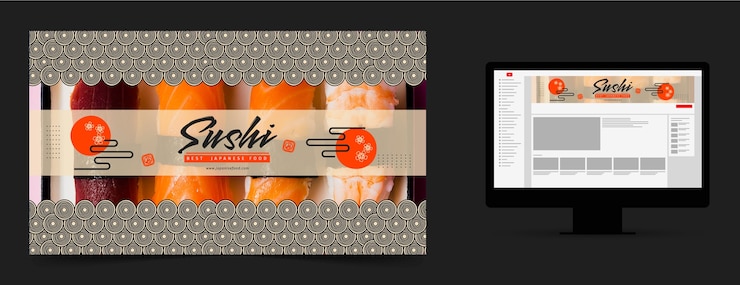 Vettore gratuito arte del canale youtube del ristorante di cibo gustoso disegnato a mano