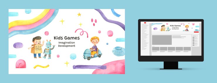 Vettore gratuito arte del canale youtube dell'acquerello per bambini
