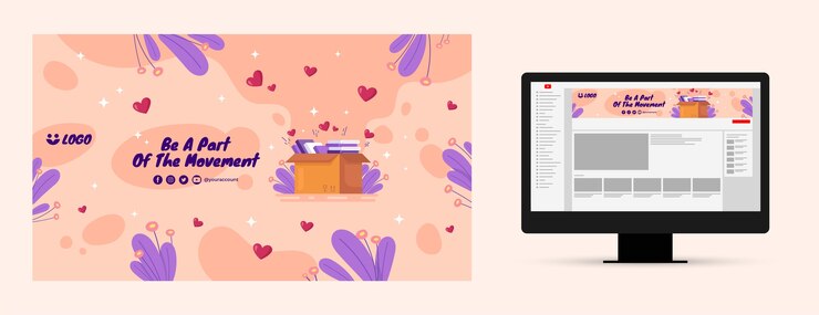 Vettore gratuito arte del canale youtube dell'evento di beneficenza disegnato a mano