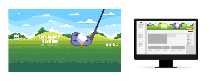 Vettore gratuito arte del canale youtube della mazza da golf disegnata a mano