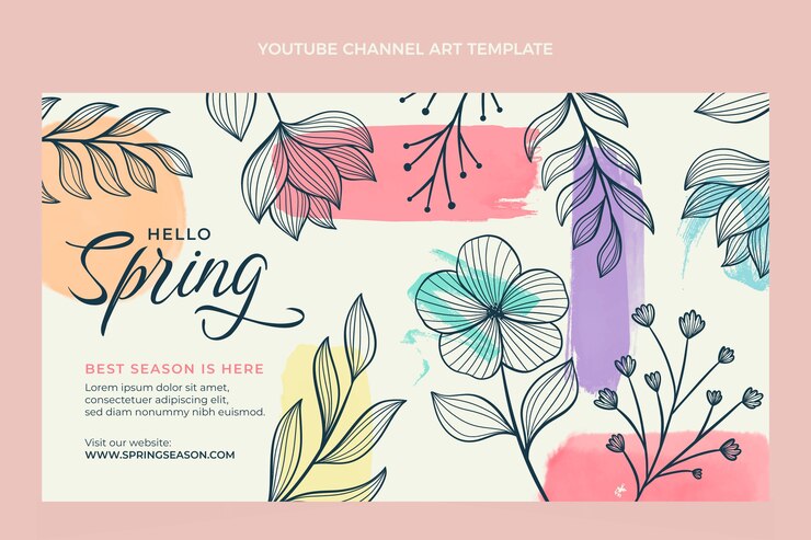 Vettore gratuito arte del canale youtube della primavera dell'acquerello