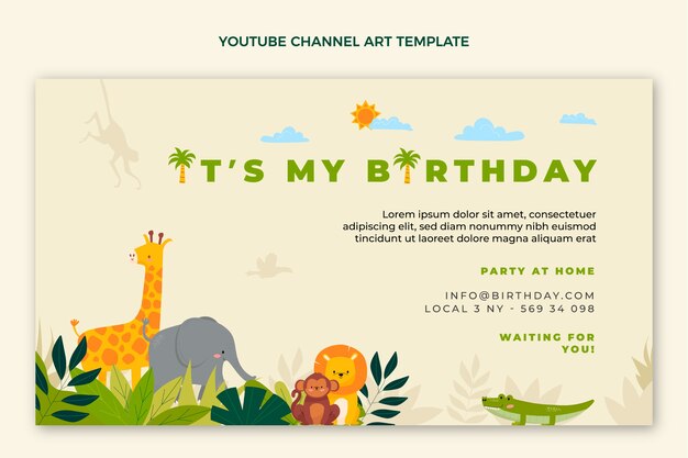 Arte del canale YouTube di compleanno della giungla disegnata a mano
